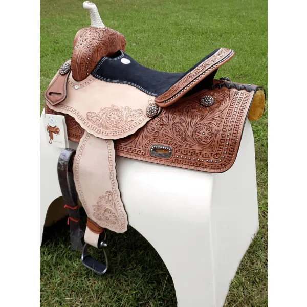 14", 15", 16" Double T Barrel style saddle with rainbow crystal rhinestones.