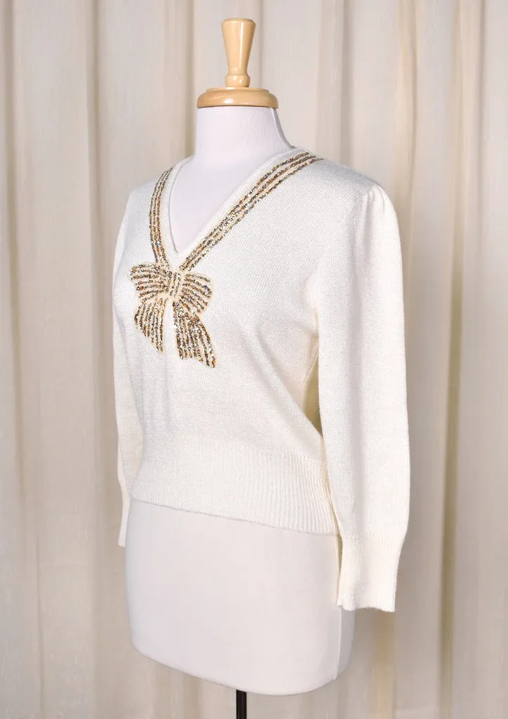 1940s Vintage Style Gold Bow Sweater