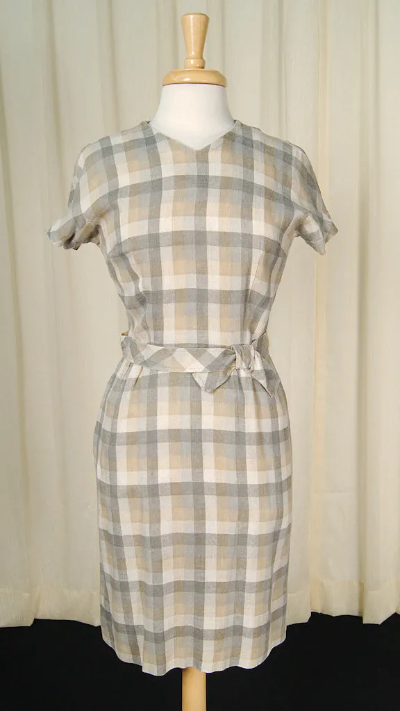 1950s Gray & Tan Wiggle Dress