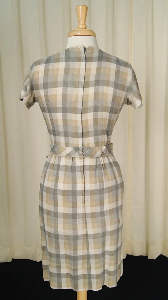 1950s Gray & Tan Wiggle Dress