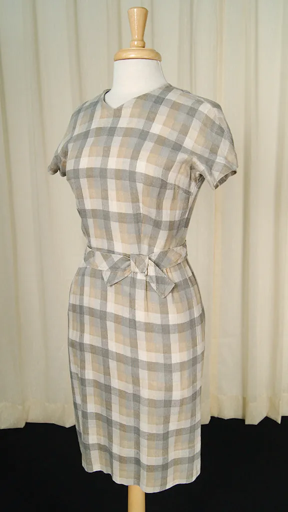 1950s Gray & Tan Wiggle Dress