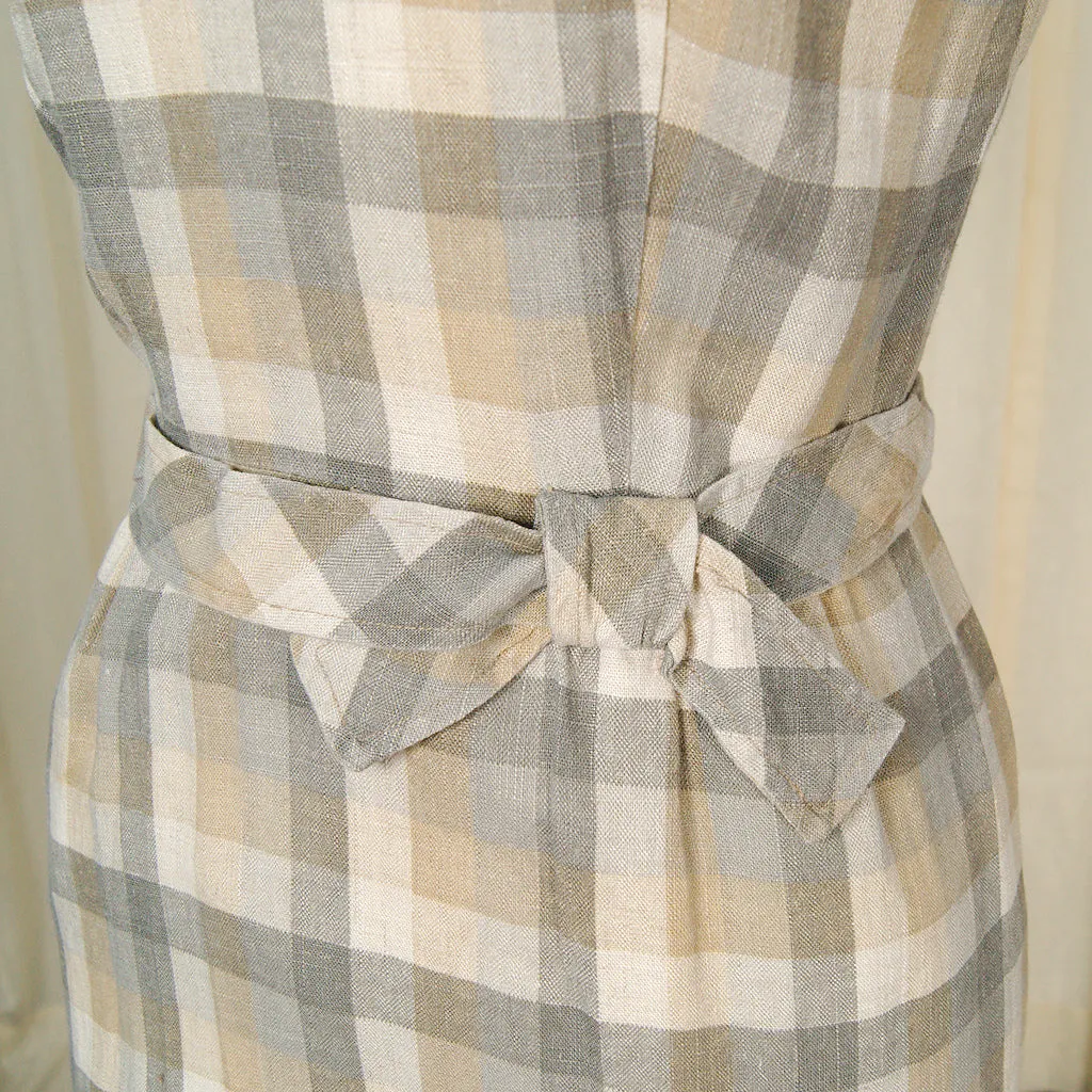 1950s Gray & Tan Wiggle Dress