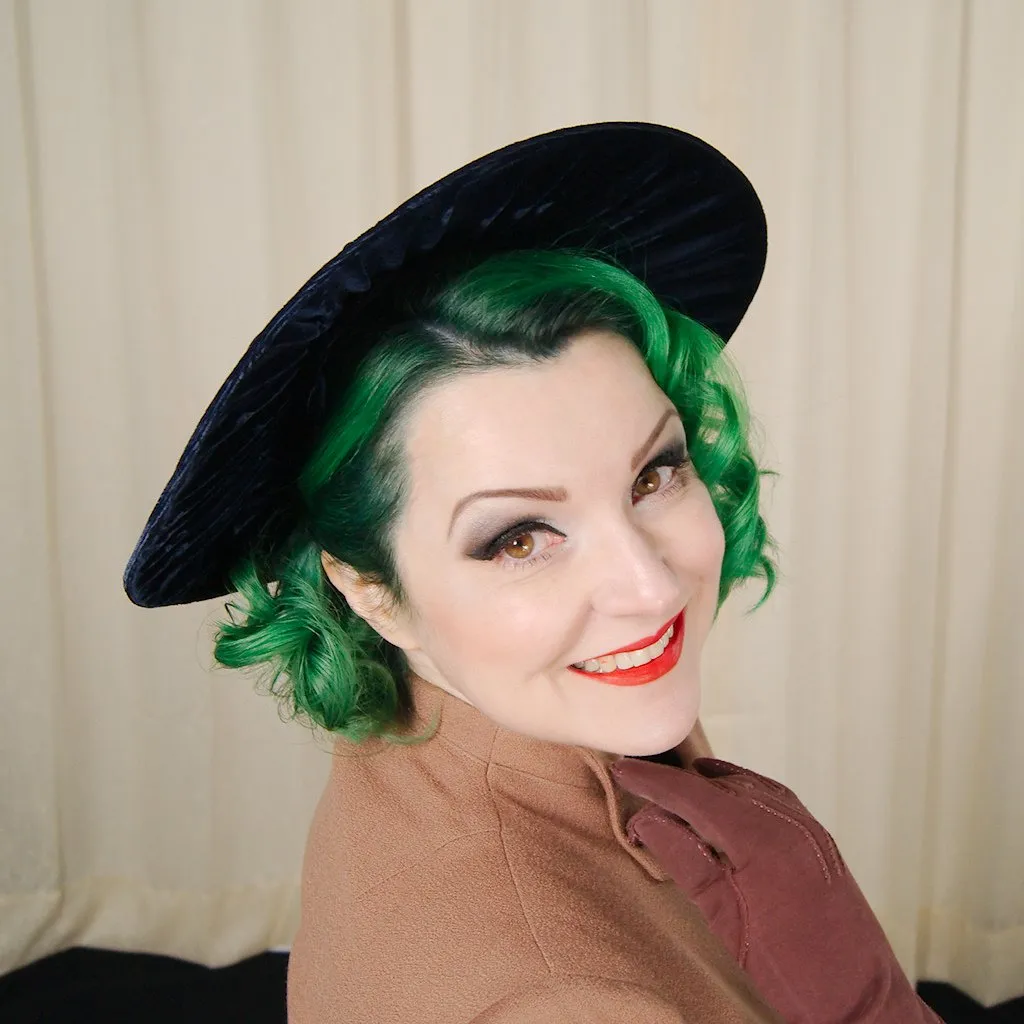 1950s Navy Velvet Platter Hat