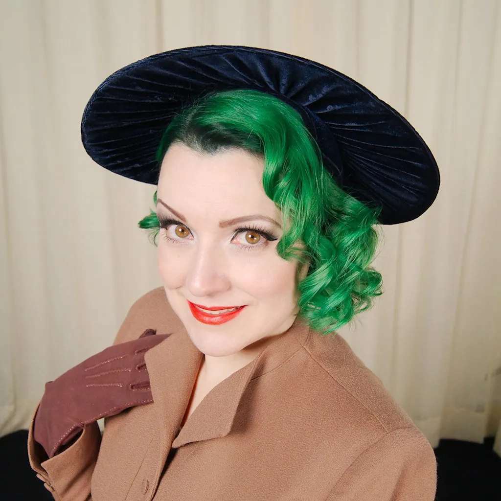 1950s Navy Velvet Platter Hat