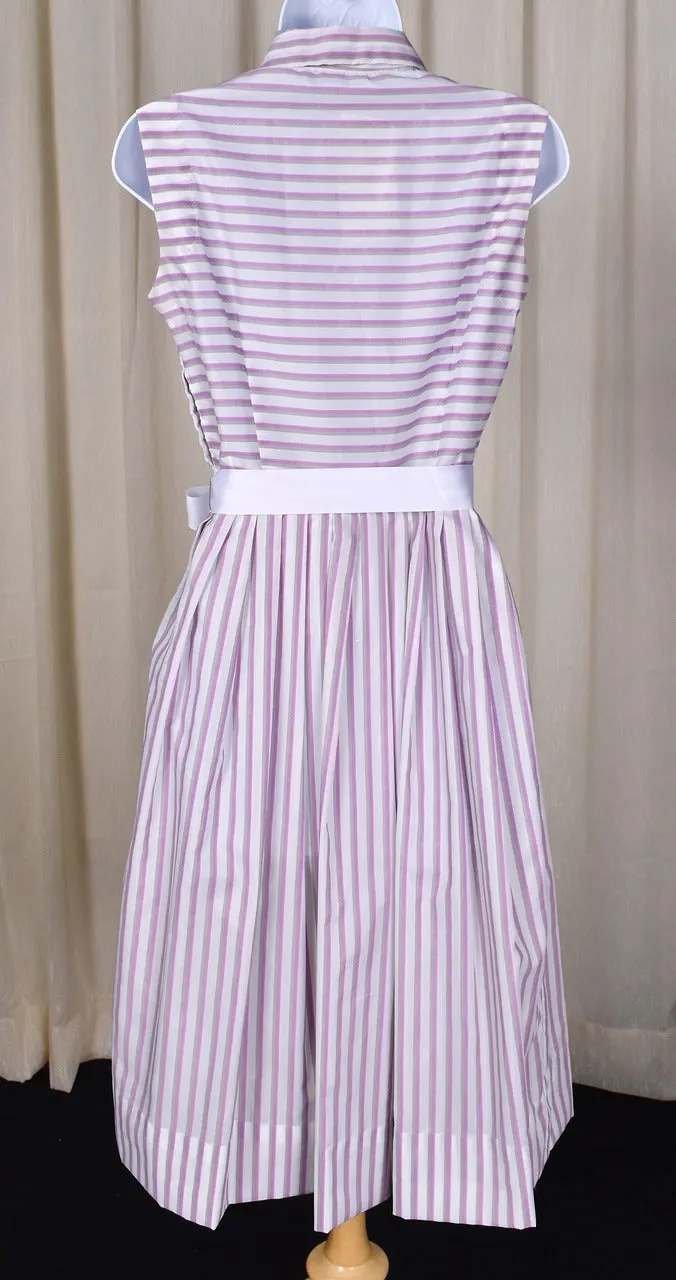 1950s Purple Striped Rhinestone Button Shirt Dress