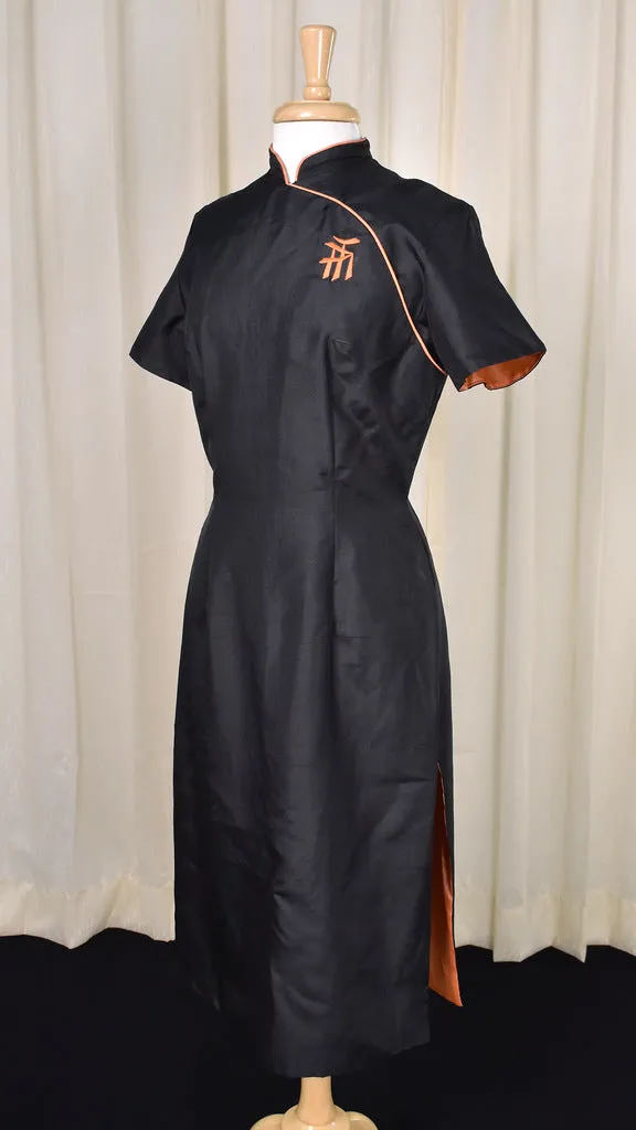 1950s Vintage Black & Peach Cheongsam