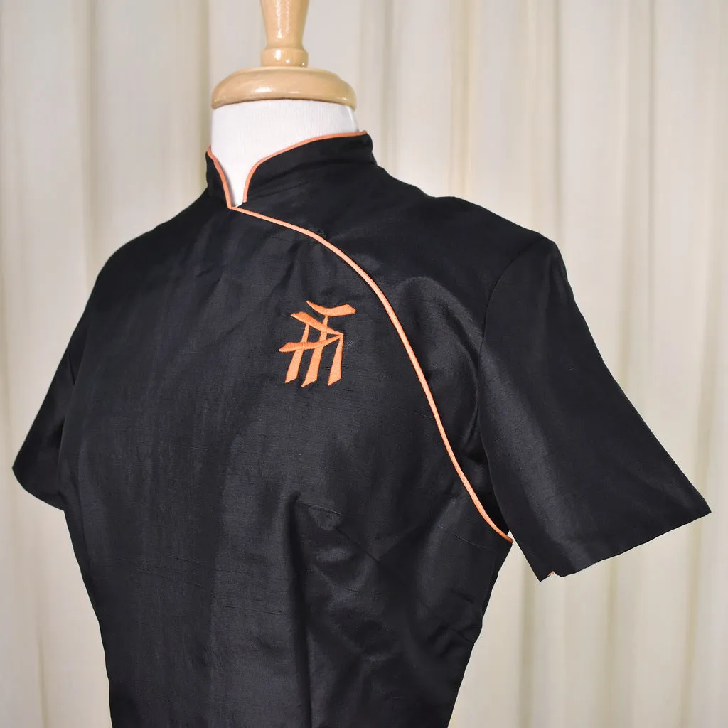 1950s Vintage Black & Peach Cheongsam