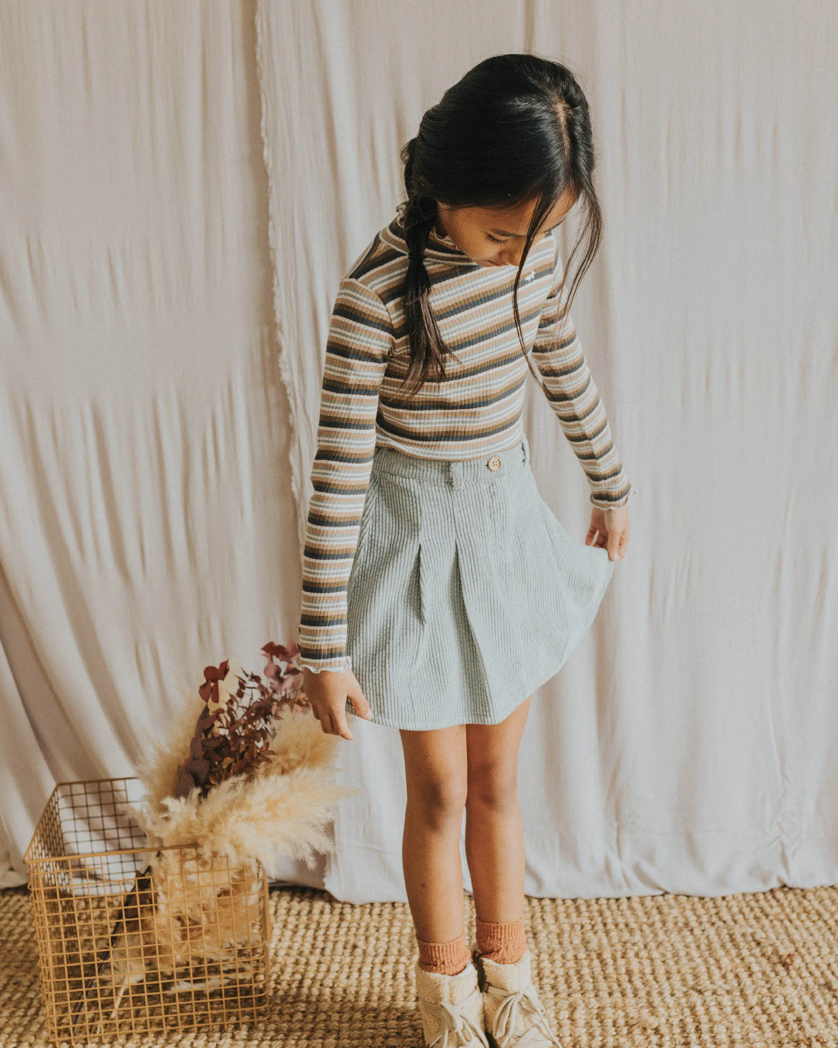 7364-BOX PLEAT SKIRT-Eucalyptus