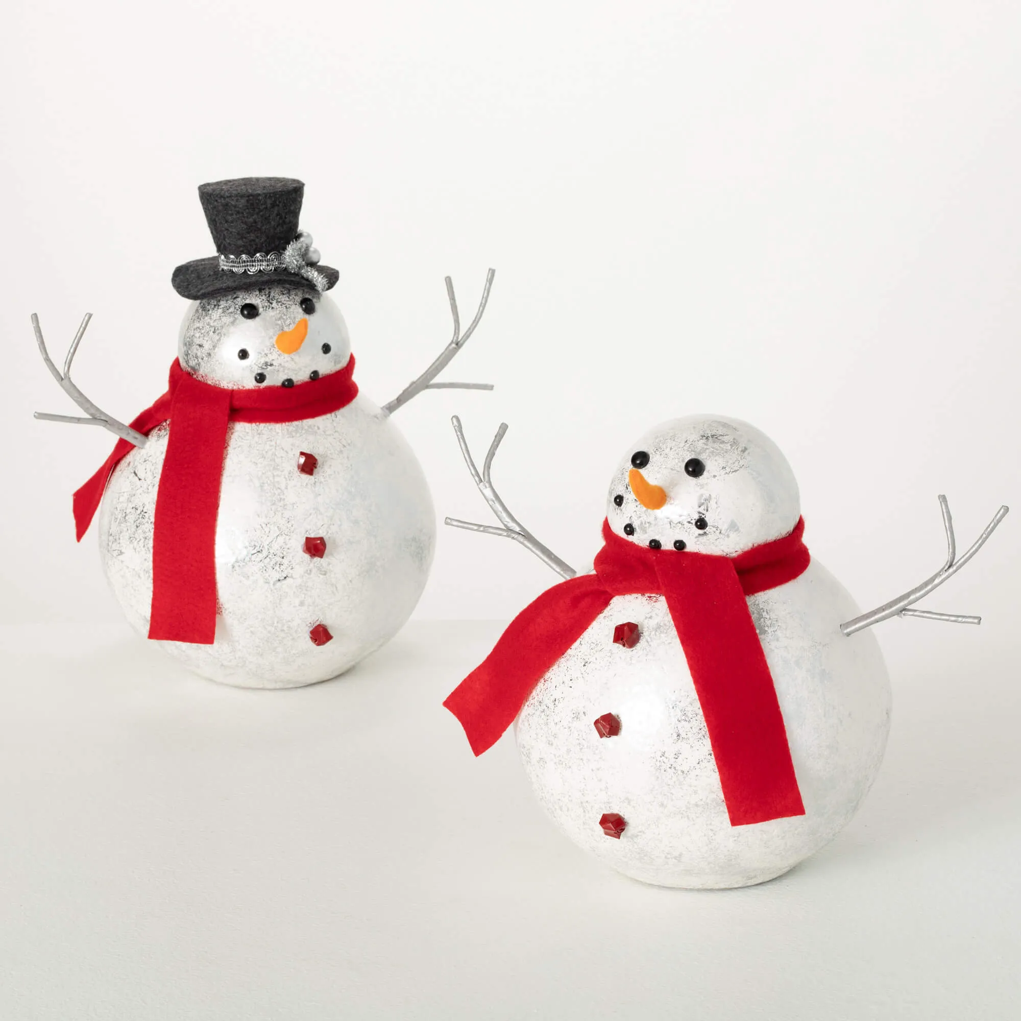 9.5"H and 11.25"H Sullivans Shiny Round Snowman Figure - Set of 2, Christmas Decor, Multicolored