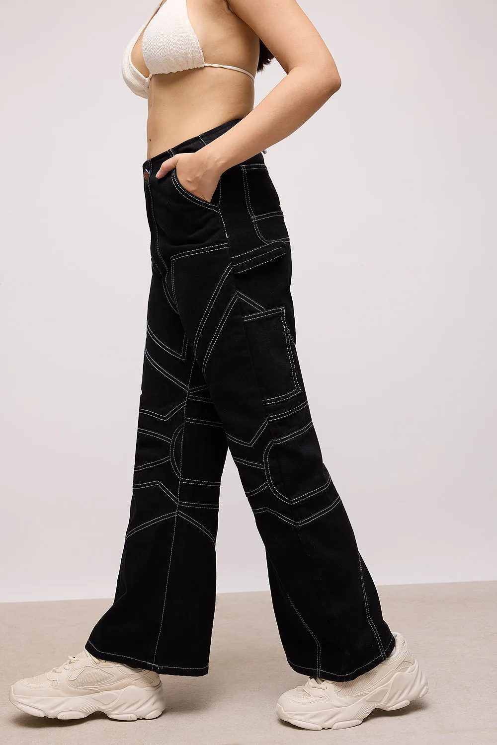 Abstract Black Wide Pants