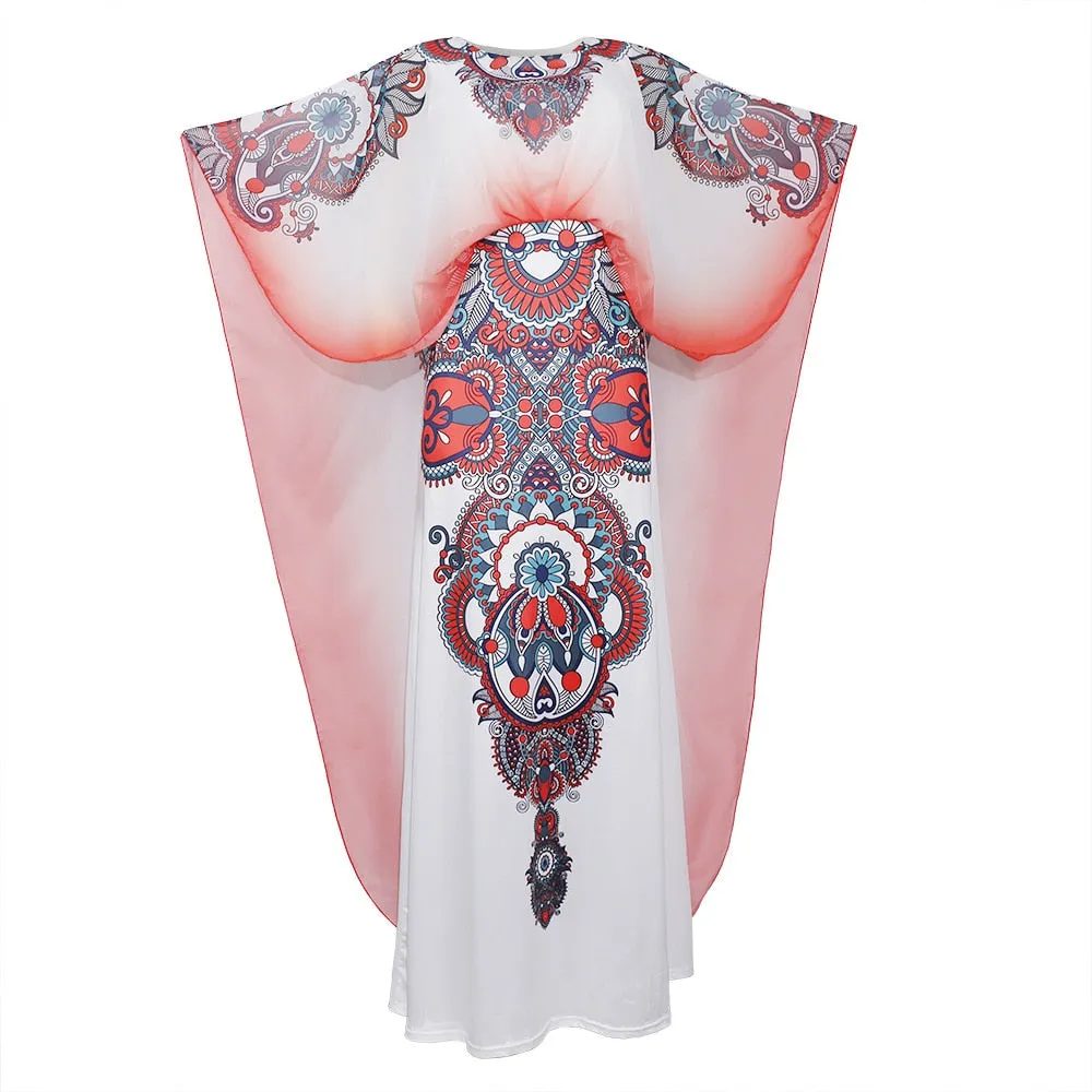 African Fashion Design Loose Women Flower Print Robes Dress Batwing Maxi Long Femme Vestidos