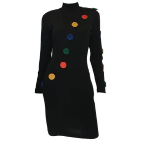 Andrea Jovine 1980's Black Fitted Wool Knit Dress