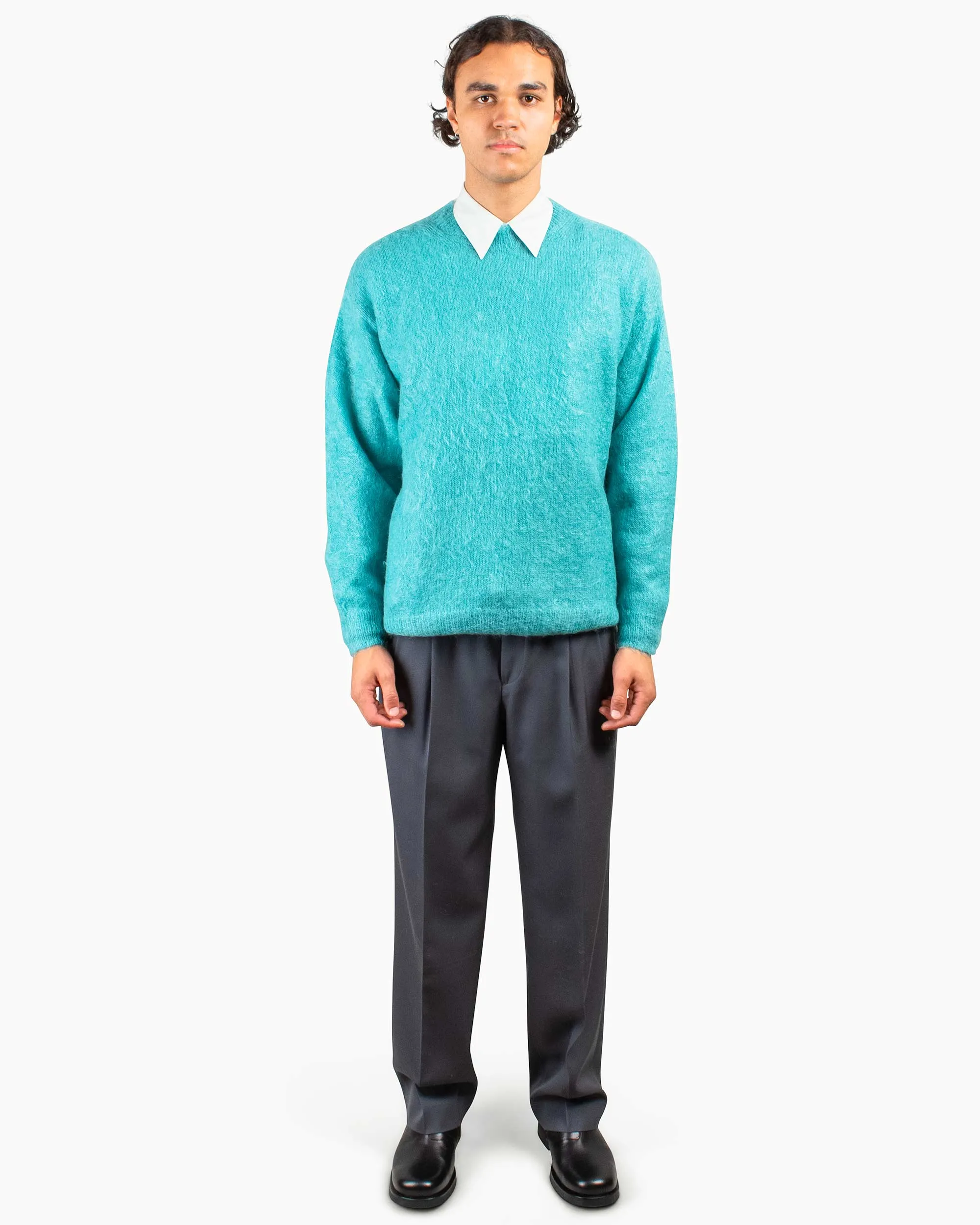 Auralee Brushed Super Kid Mohair Knit P/O Blue