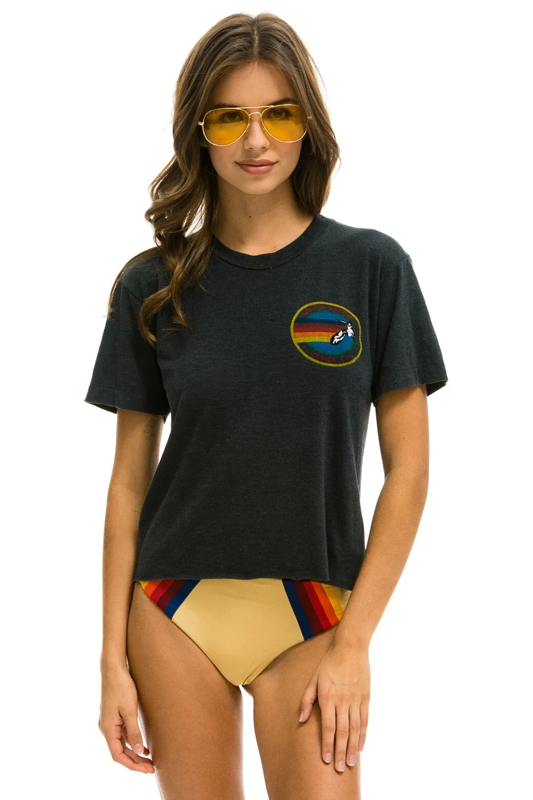 AVIATOR NATION SMALL LOGO BOYFRIEND TEE - CHARCOAL