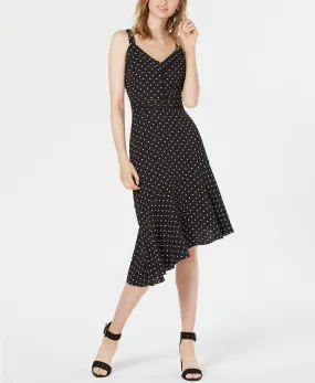 Bar III Women's Polka-Dot Asymmetric-Hem Fit Dress, Sky Dream, 10