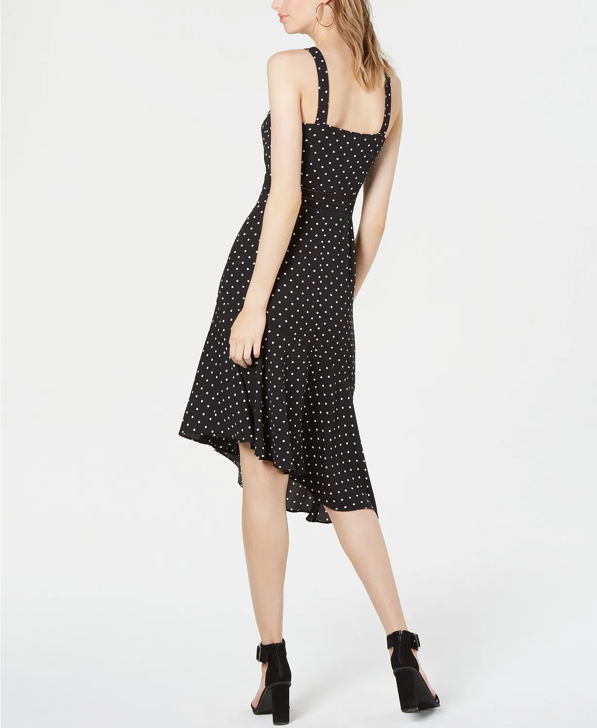 Bar III Women's Polka-Dot Asymmetric-Hem Fit Dress, Sky Dream, 10