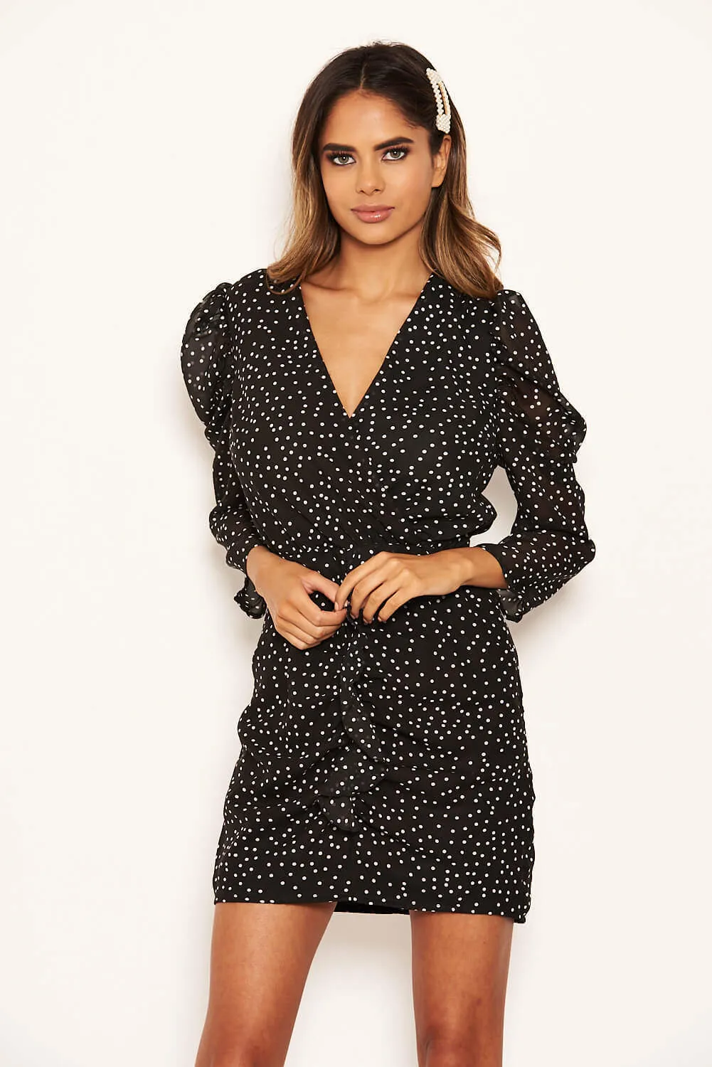 Black Chiffon Polka Dot Dress