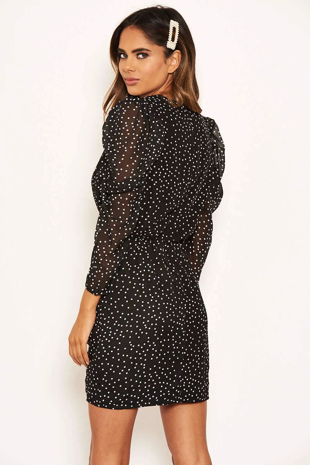 Black Chiffon Polka Dot Dress