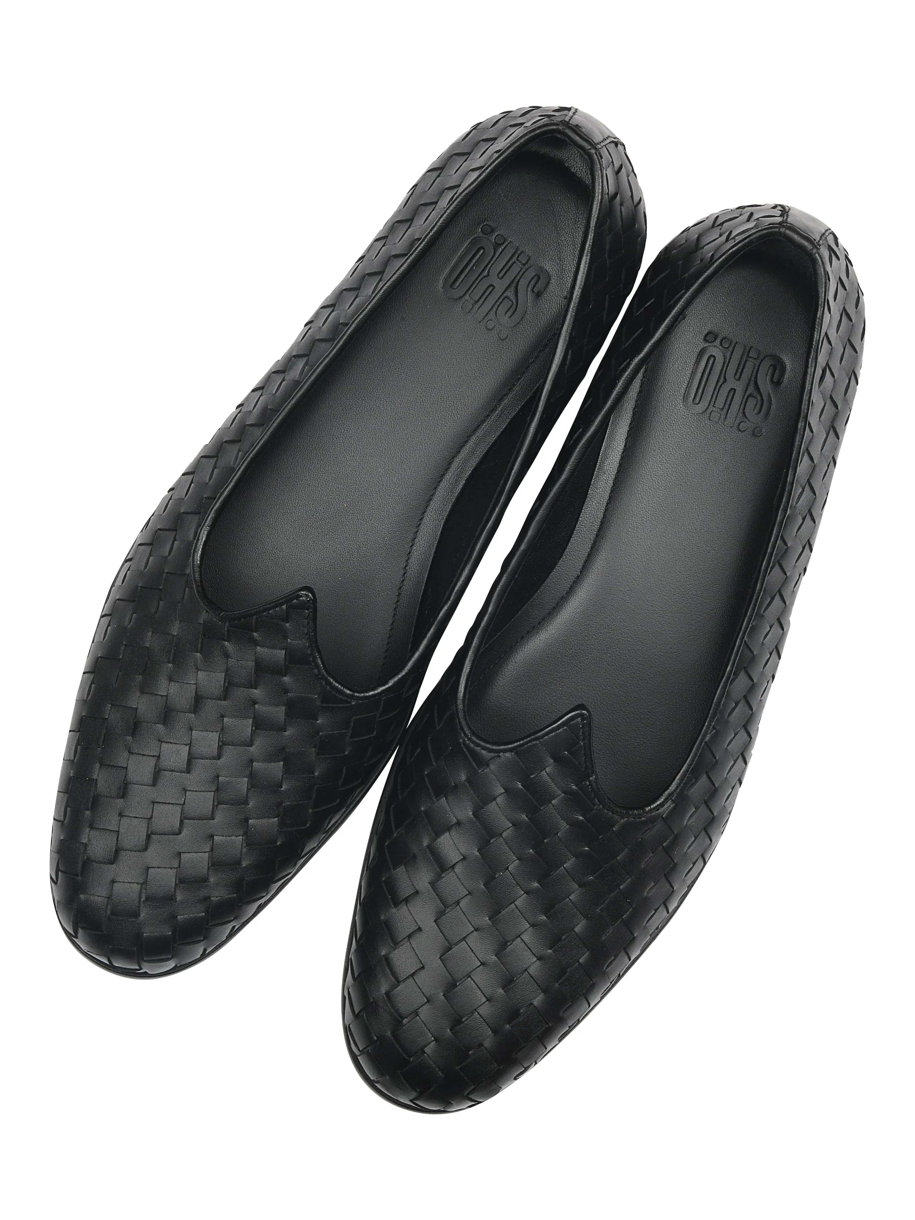 Black Leather Weave Mojris For Men