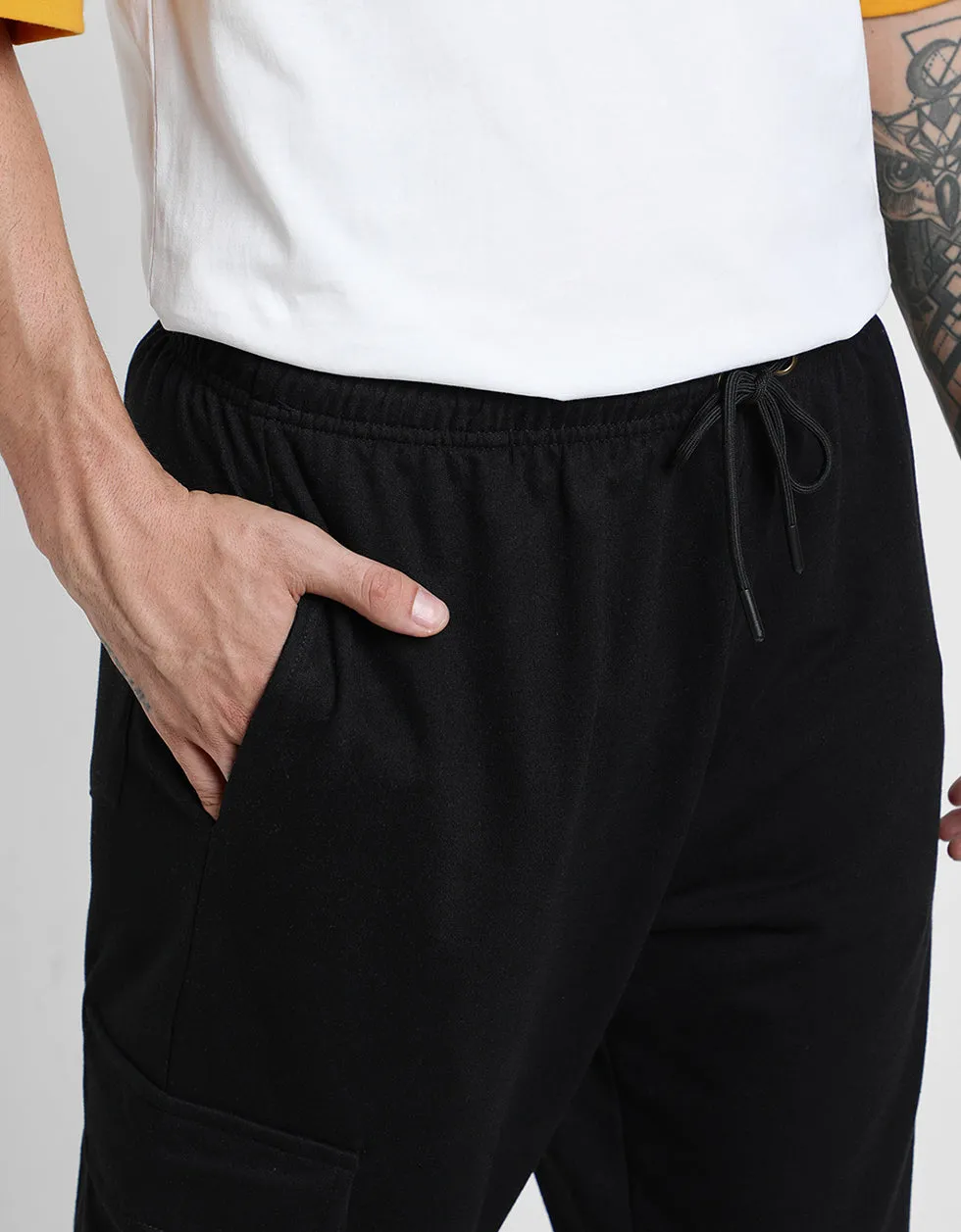 Black Solid Baggy Fit Cargo Joggers