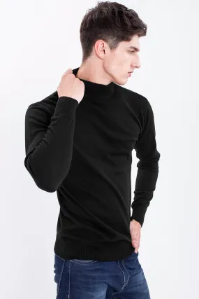 Black Solid Rib-Knit Turtle Neck Sweater