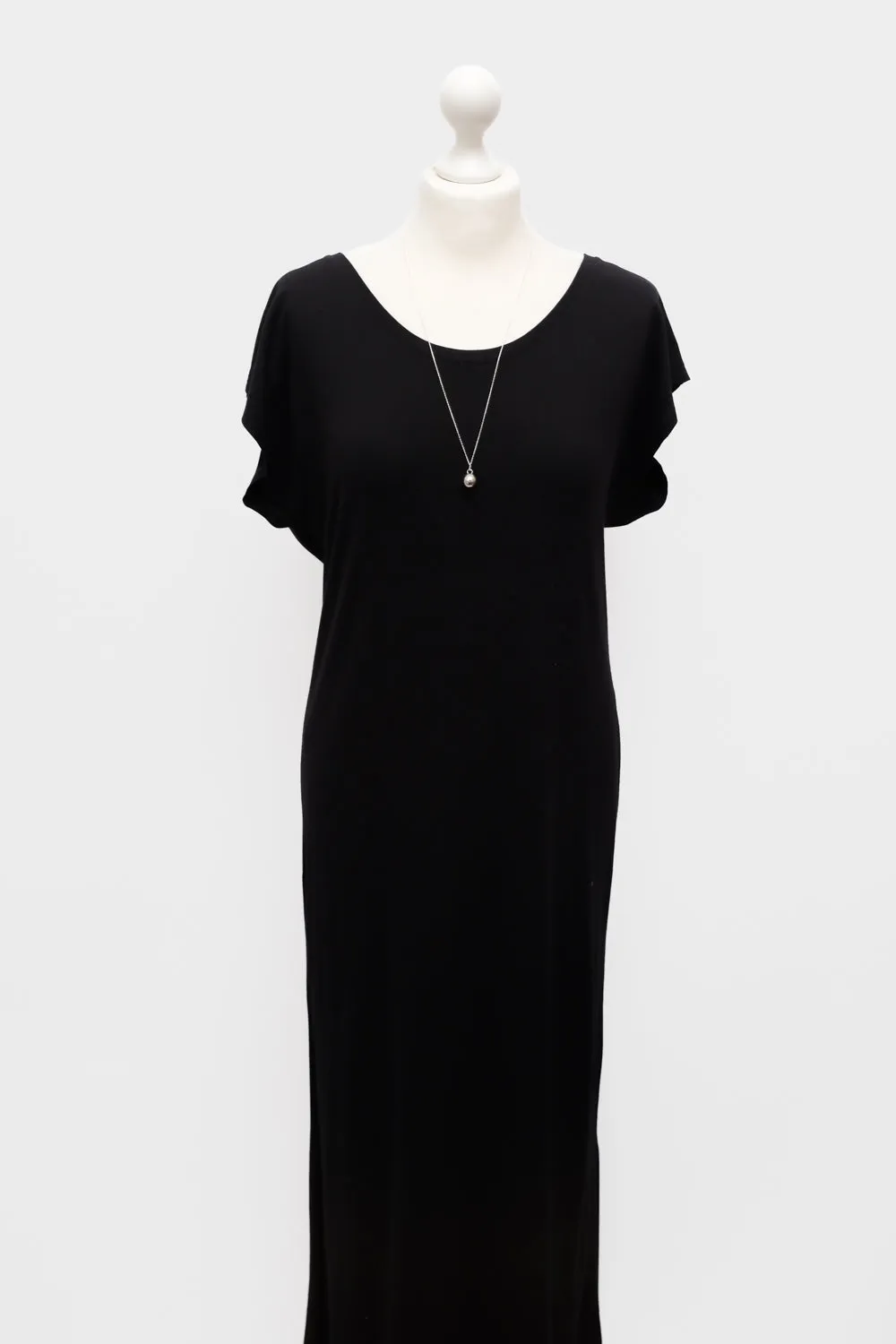 BLACK VISCOSE LONG CLEAN DRESS