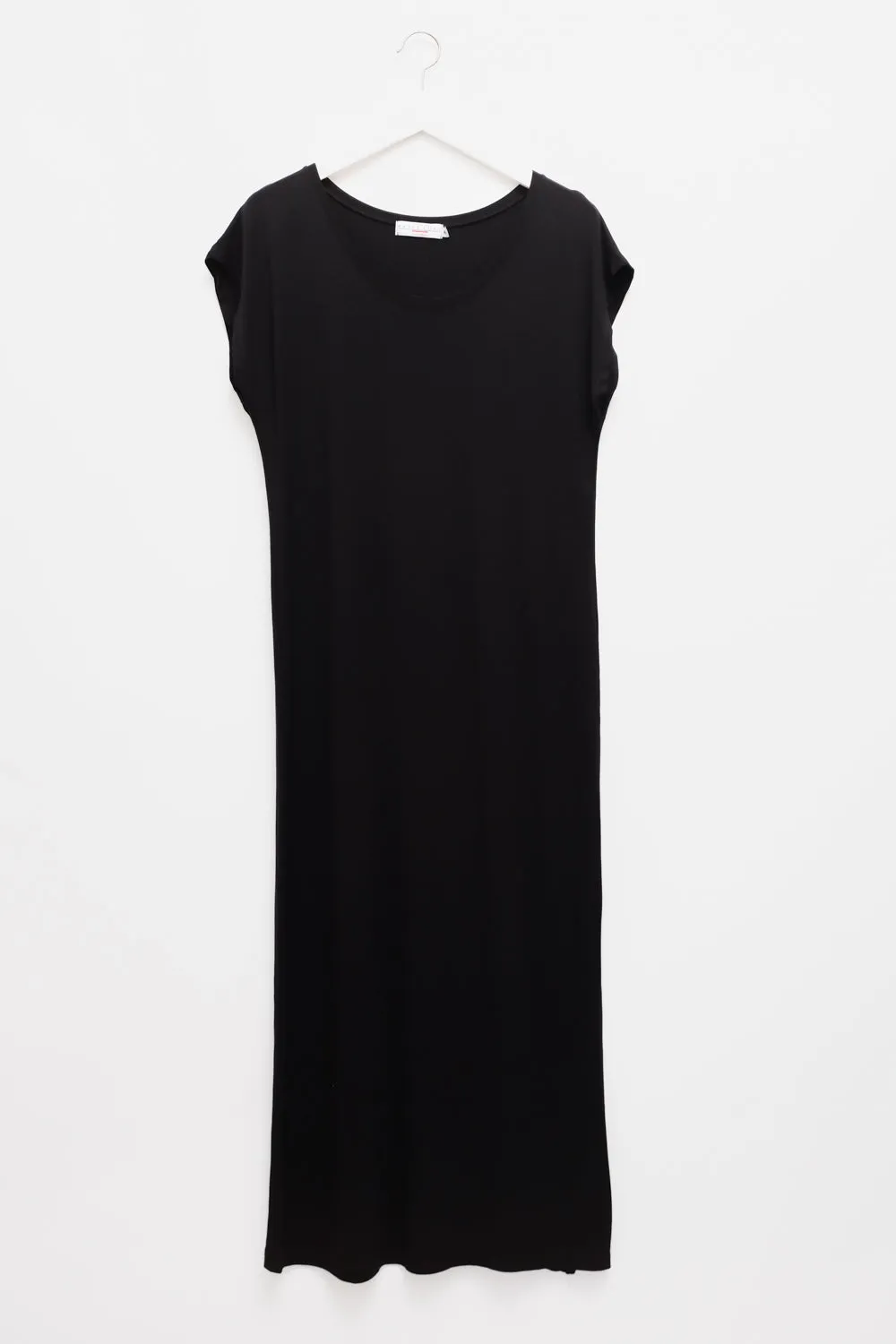 BLACK VISCOSE LONG CLEAN DRESS