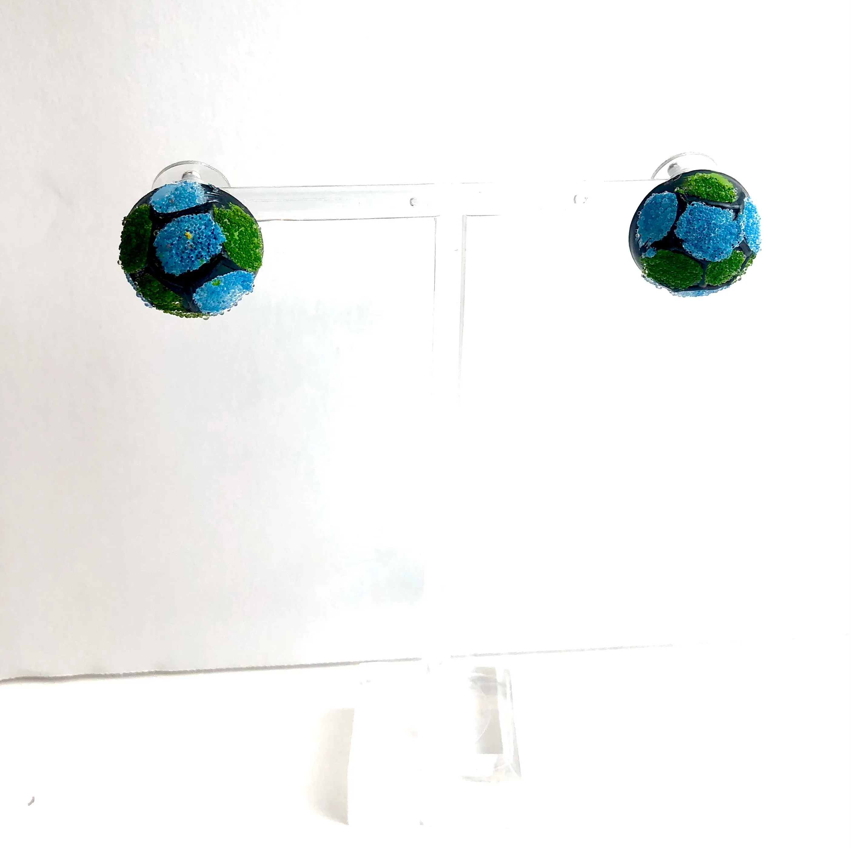 Blue & Green Sugar Bead Stud Earrings