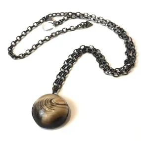 Brown & Beige Marbled Gun Metal Layering Necklace - Medium