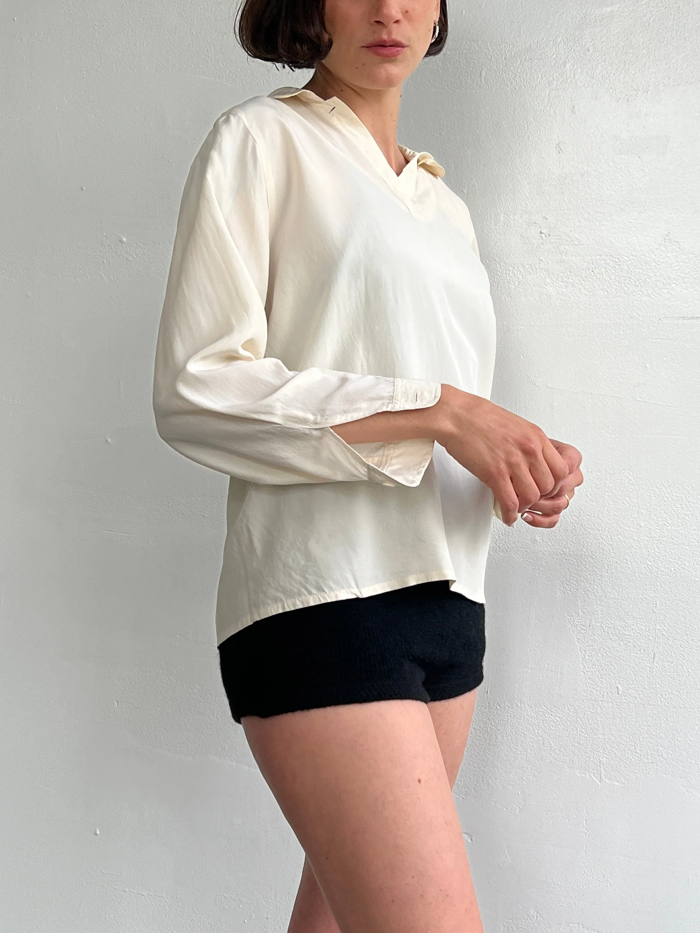 Creamy Silk Collared Blouse (M)