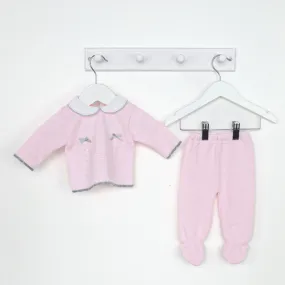 Dandelion Pink Knit & Grey Trim Bow 2 Piece Set