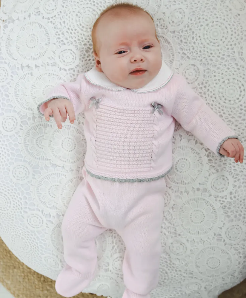 Dandelion Pink Knit & Grey Trim Bow 2 Piece Set