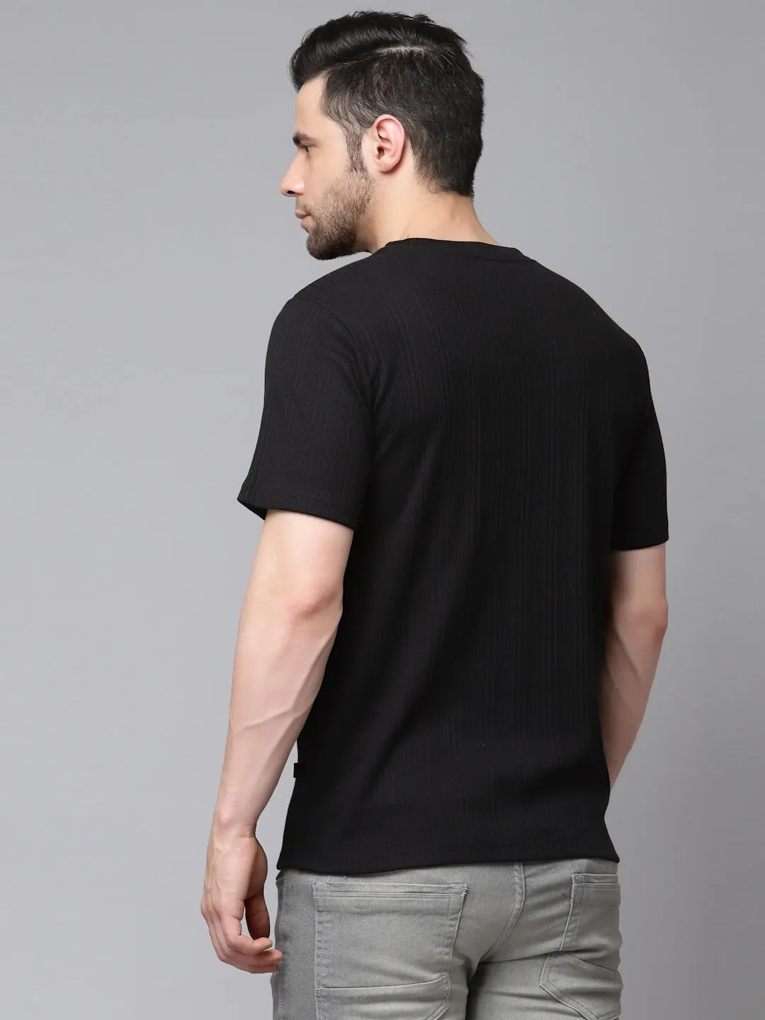 Drop Needle Self Textured Half Sleeves T-shirt