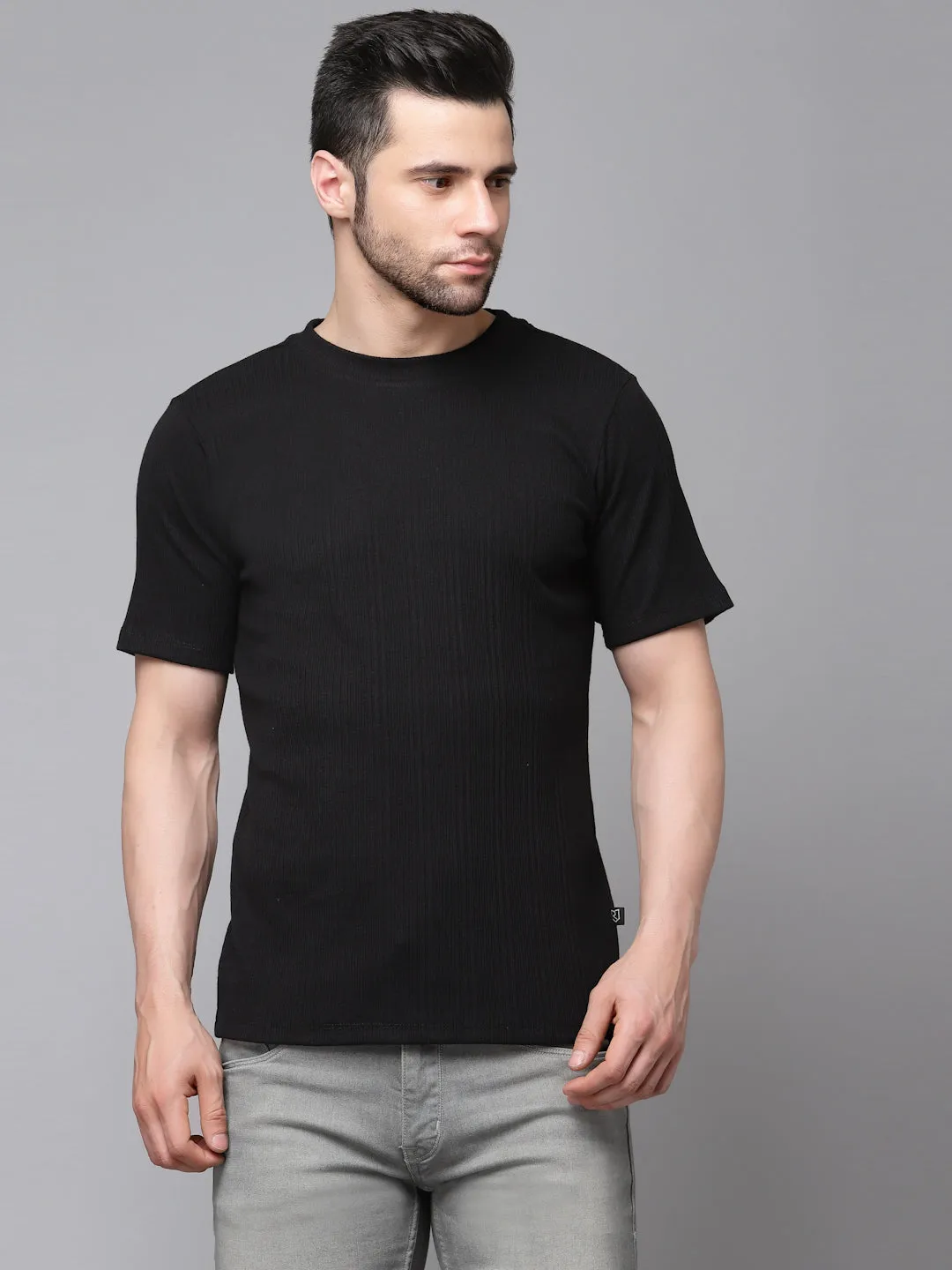 Drop Needle Self Textured Half Sleeves T-shirt