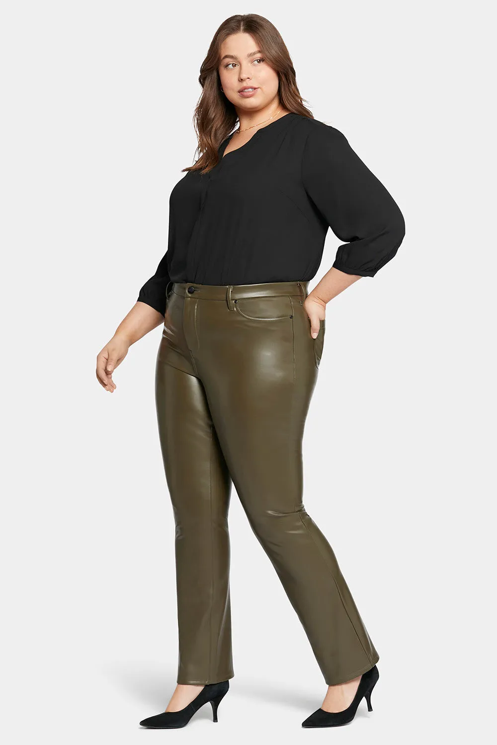 Faux Leather Marilyn Straight Pants In Plus Size - Ripe Olive