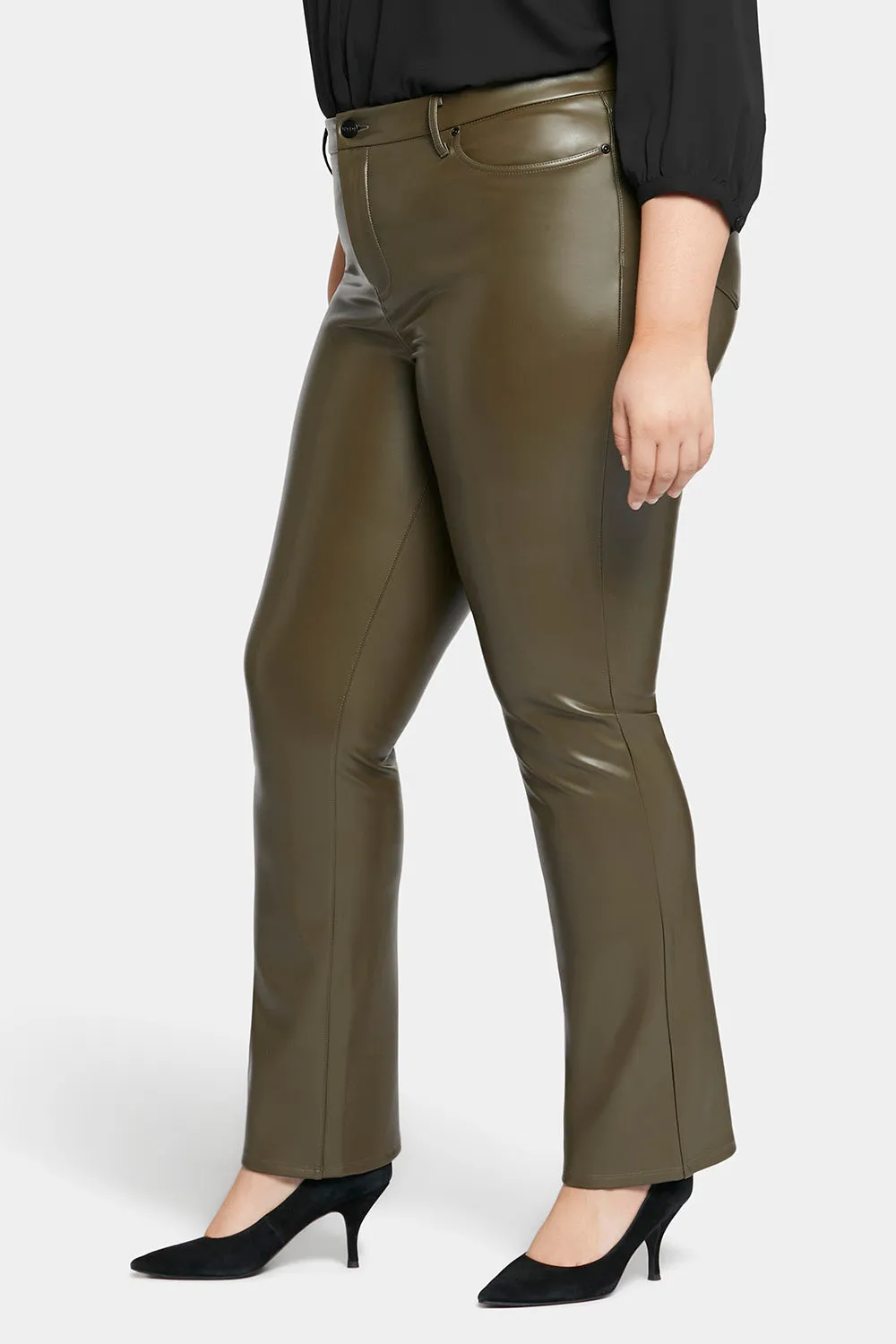 Faux Leather Marilyn Straight Pants In Plus Size - Ripe Olive