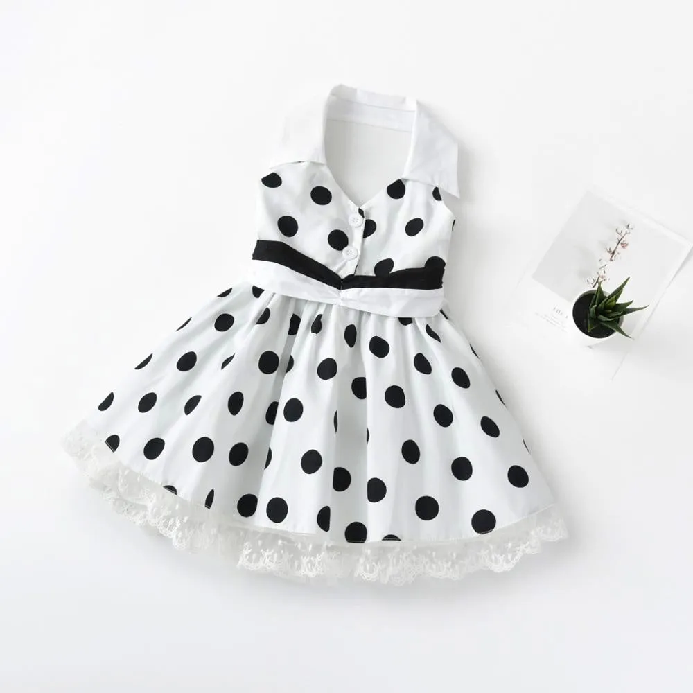 Girls Vintage Halter Polka Dot Dress