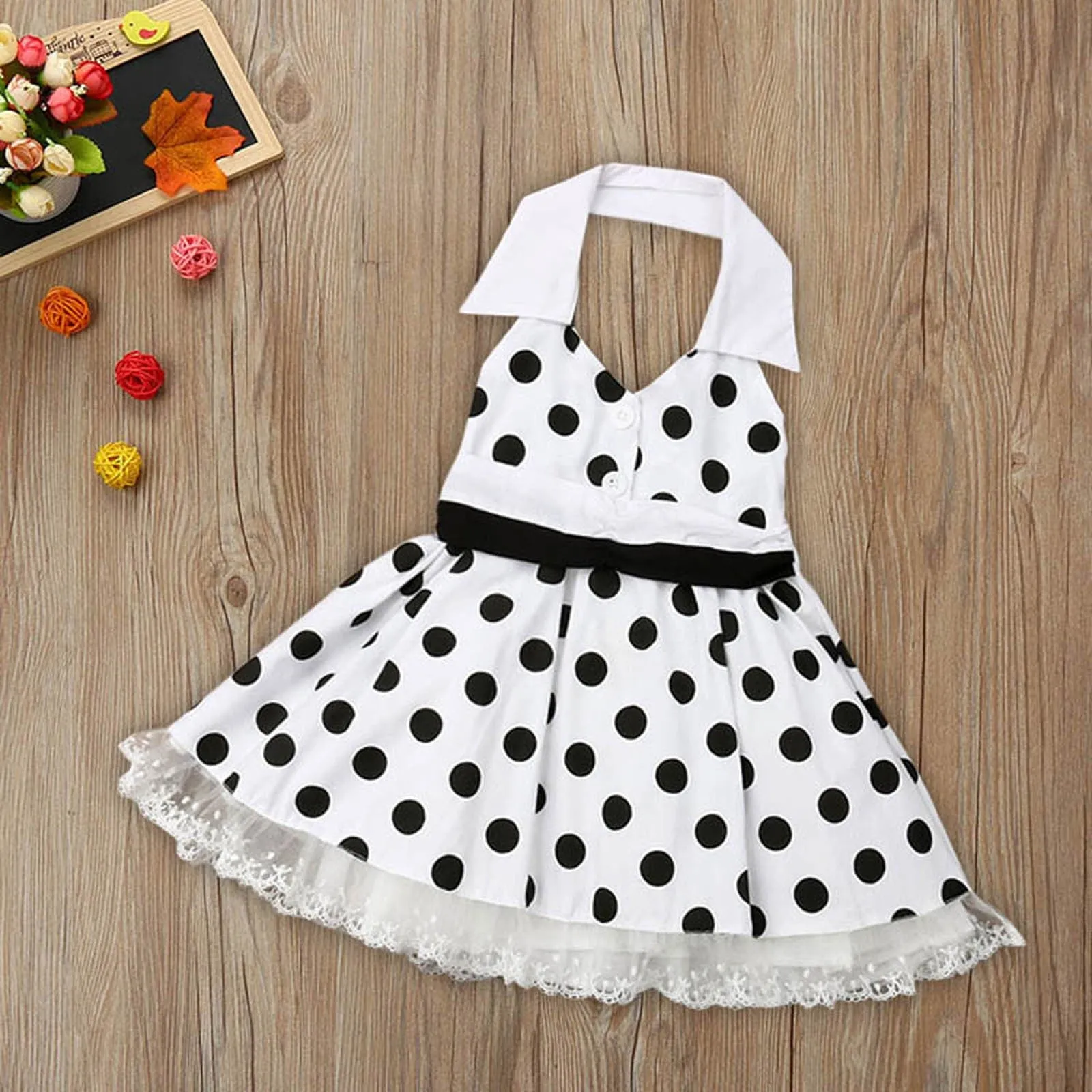 Girls Vintage Halter Polka Dot Dress