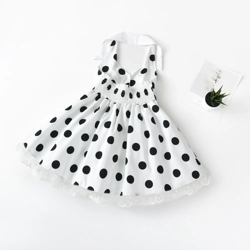 Girls Vintage Halter Polka Dot Dress