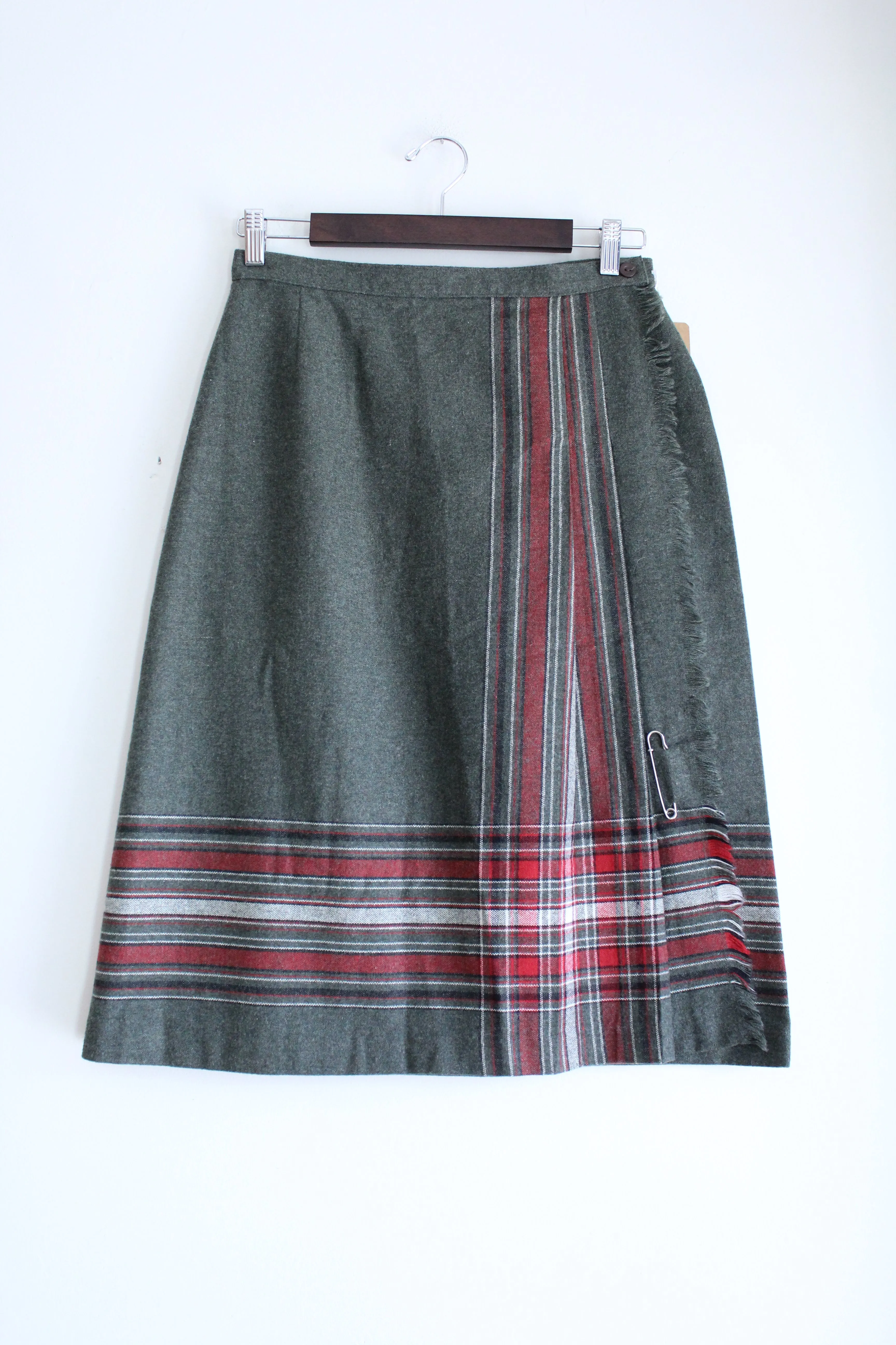 Green Wool Vintage Kilt Skirt