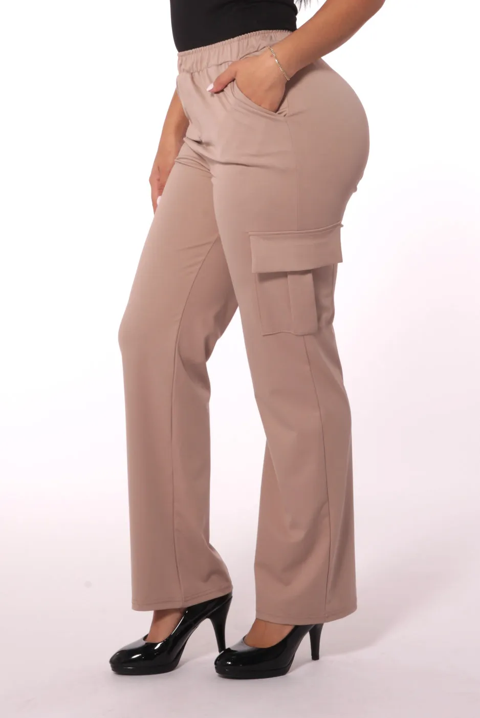 High Rise Straight Leg Cargo Pants - Latte