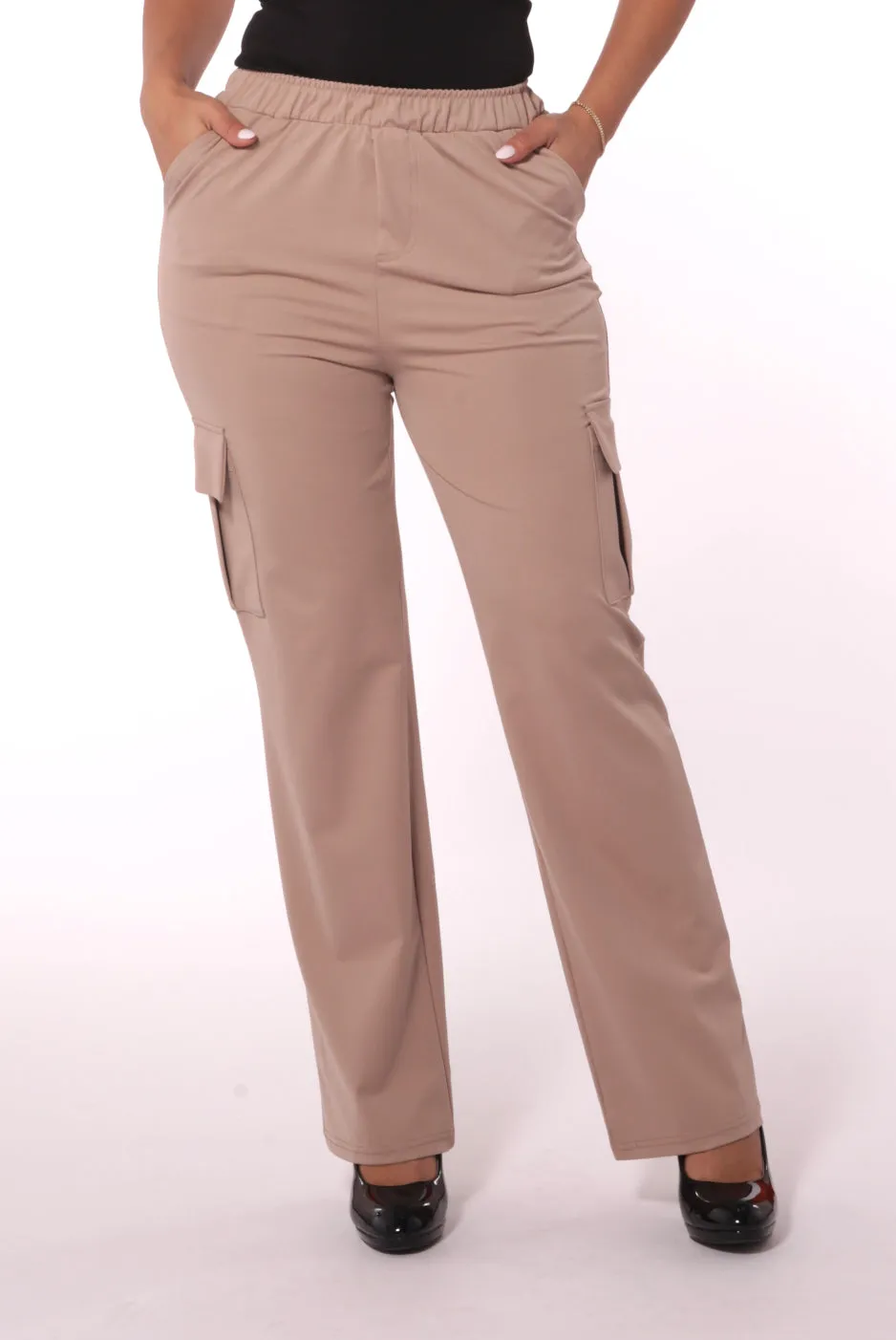 High Rise Straight Leg Cargo Pants - Latte