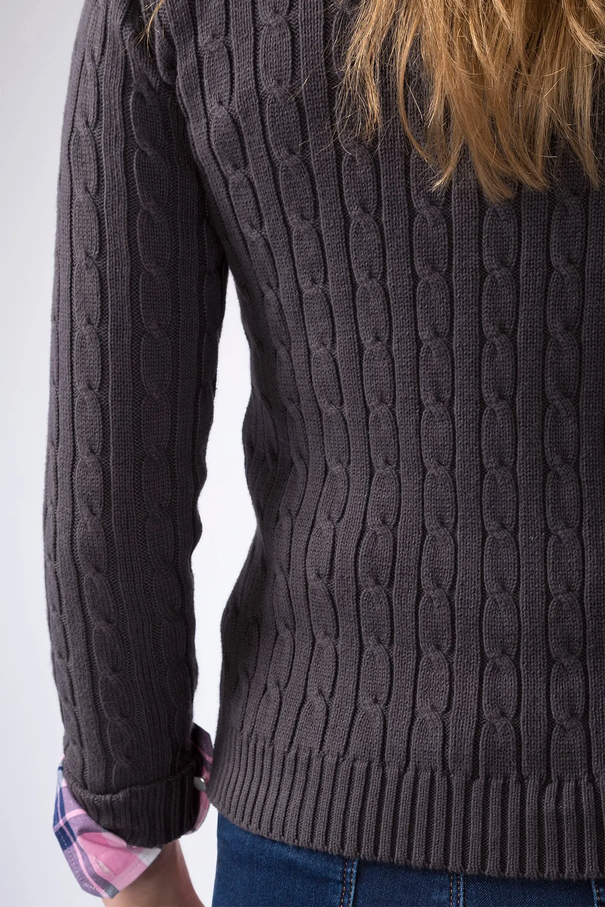 Ladies Cable Knit V Neck Jumper