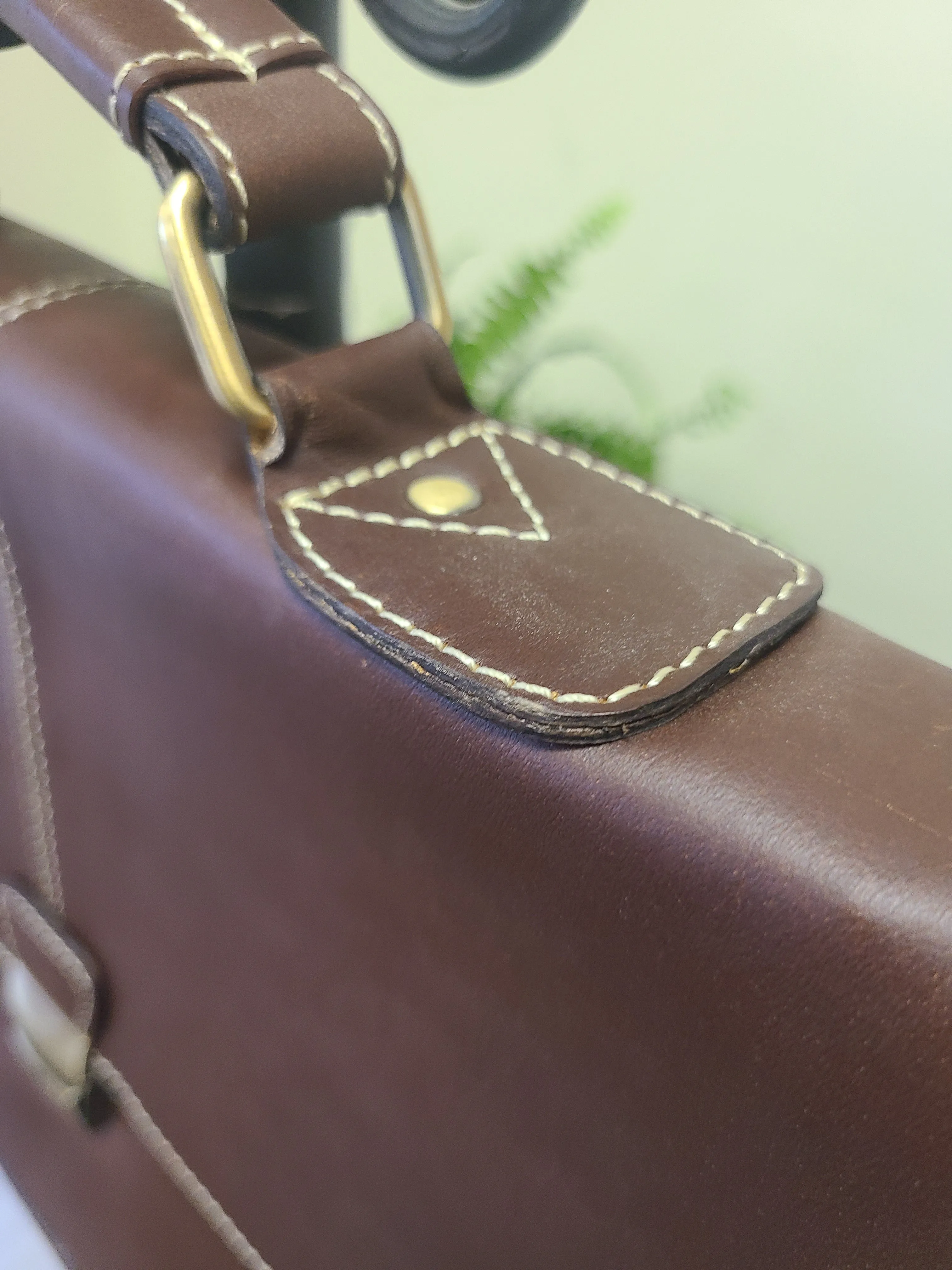 Leather Stitched Messenger Bag - Chocolate