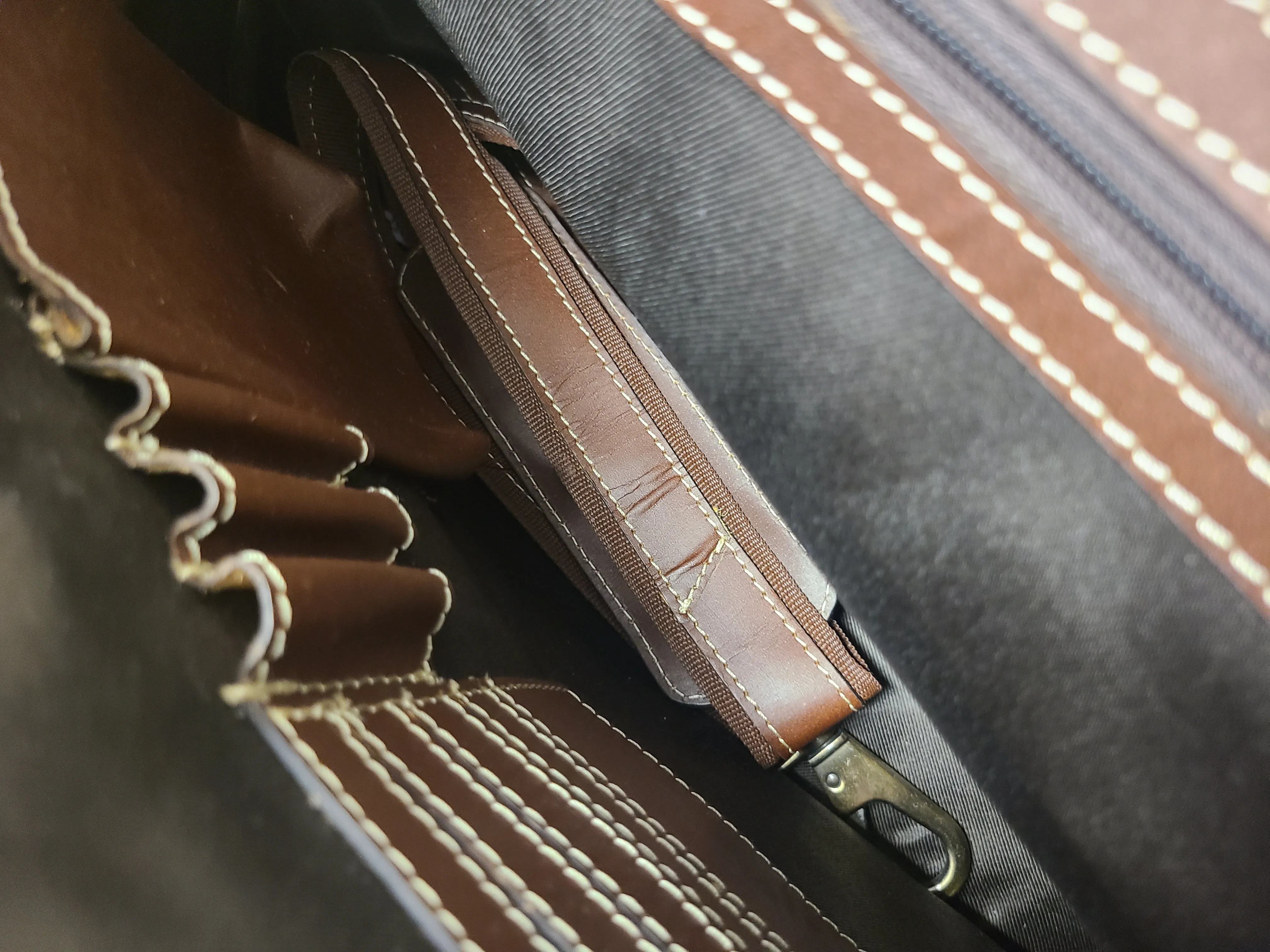 Leather Stitched Messenger Bag - Chocolate