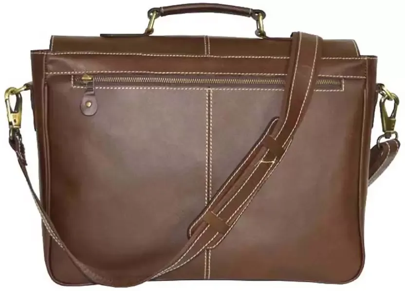 Leather Stitched Messenger Bag - Chocolate