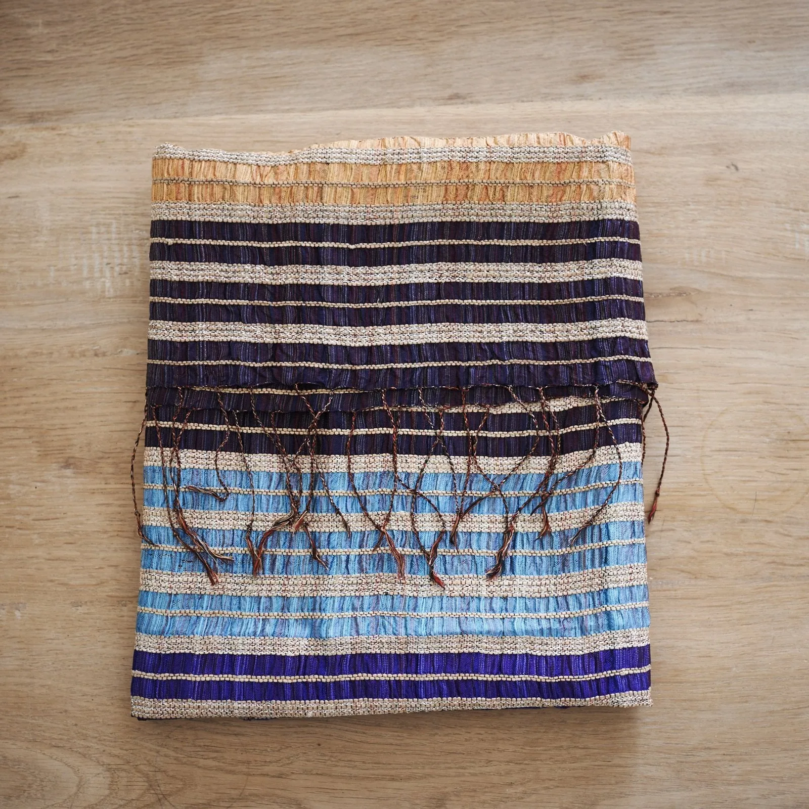 Lotus & Silk handwoven exclusive scarves from Myanmar- Blue, gold & black