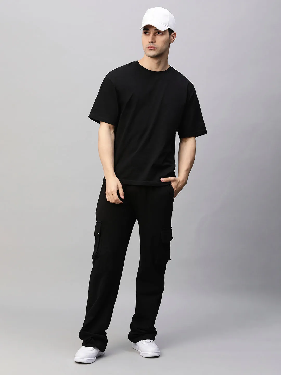 Men Premium Terry Cargo Pants - Black