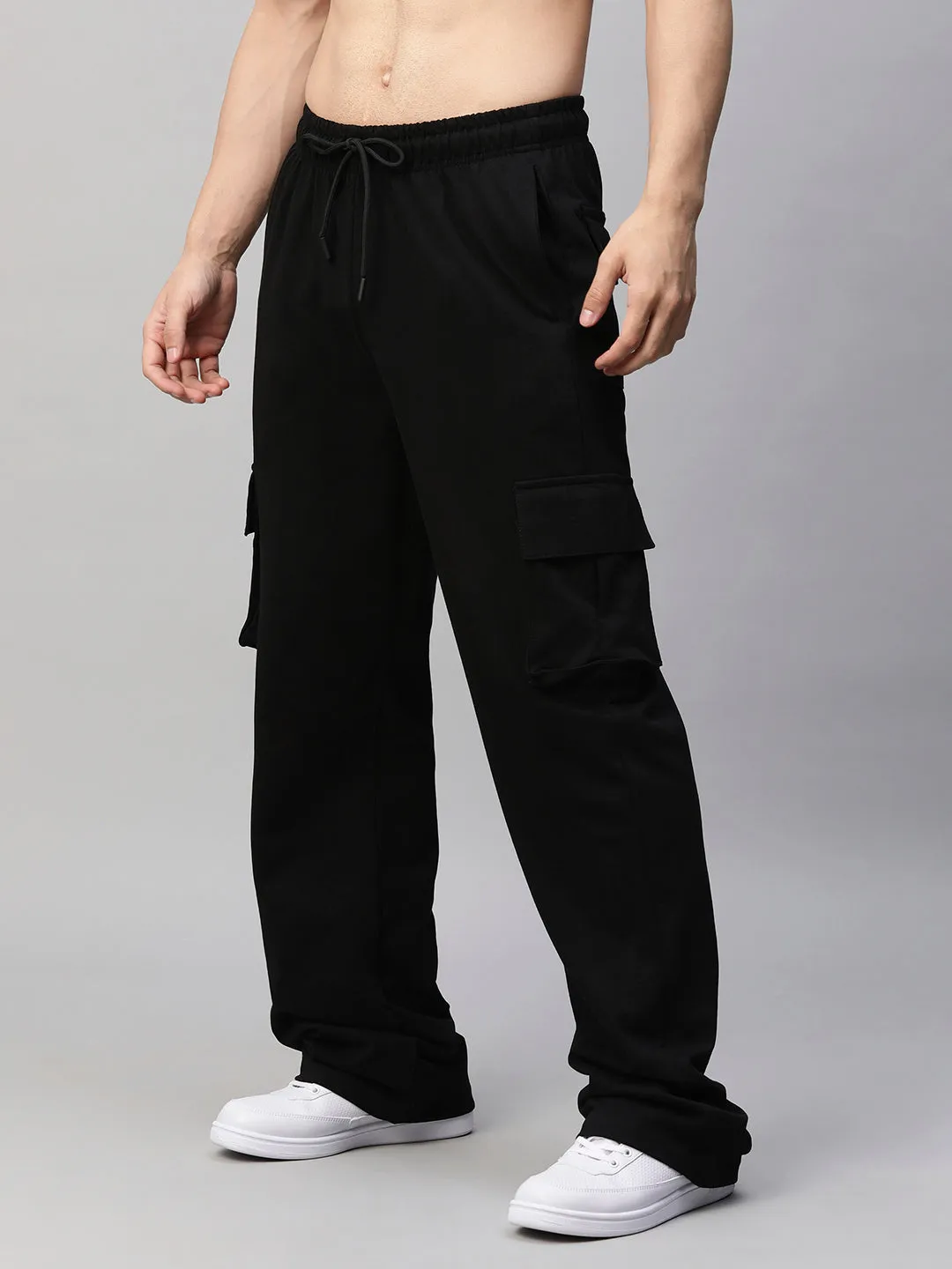 Men Premium Terry Cargo Pants - Black