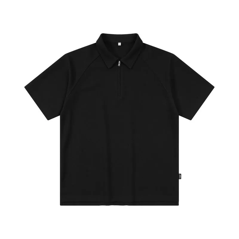 Men's casual solid color zipper polo shirt